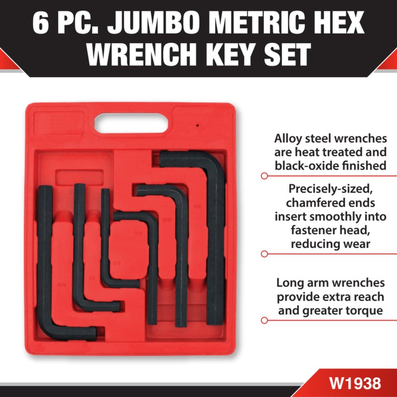 Performance Tool W1938 6 Piece Jumbo Hex Key Metric Set , Black - Image 2